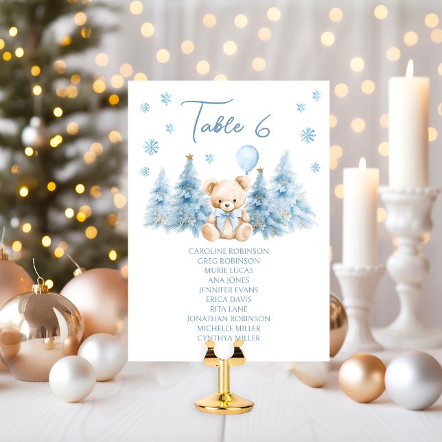 Carte Cute Blue Winter Teddy Bear Baby Boy Table Number (Créateur téléchargé)