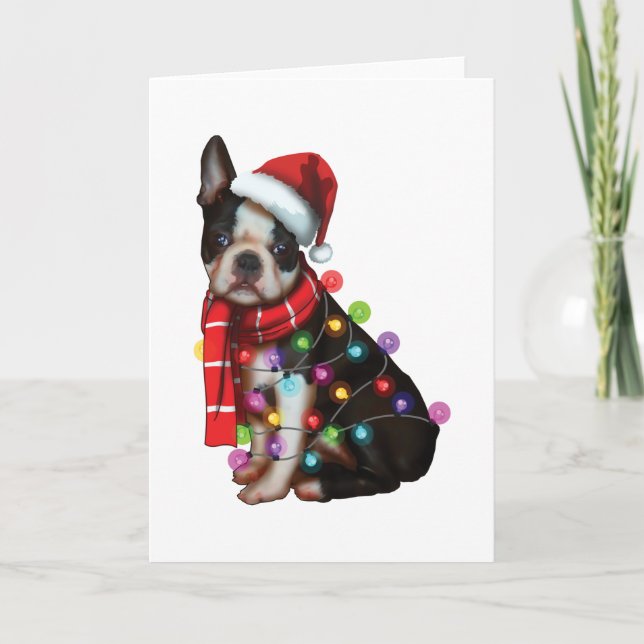 Carte Cute Boston Terrier Chien Funny Noël Joyeux Noël (Devant)