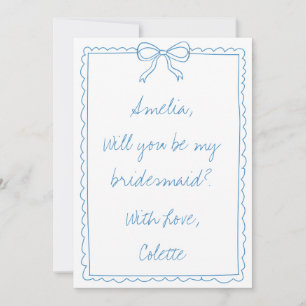 Carte Cute Bow Blue manuscrite Chic Bridesmaid Propositi