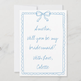 Carte Cute Bow Blue manuscrite Chic Bridesmaid Propositi