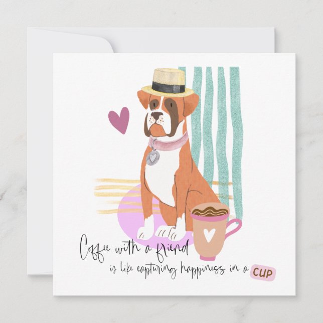 Carte Cute Boxer Chien Café Happiness Citer Toute Occasi (Devant)
