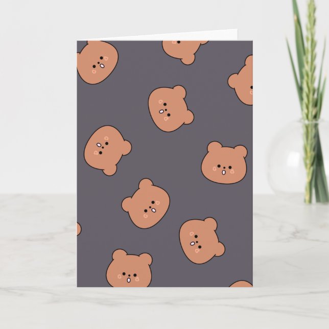 Carte Cute Brown Teddy Bear Face Pattern Dark Blue (Devant)