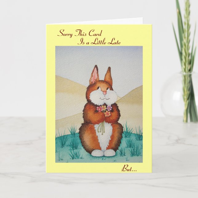 Carte Cute brun lapin et fleurs original tardif (Devant)