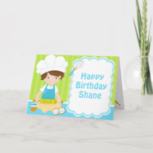 Carte Cute Brunette Cheveux Garçon Baking Anniversaire F