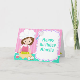 Carte Cute Brunette Fille Baking Anniversaire