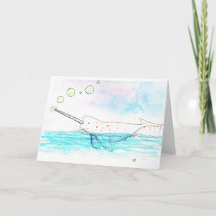 Carte Cute Bubble-Popping Narwhal Watercolor