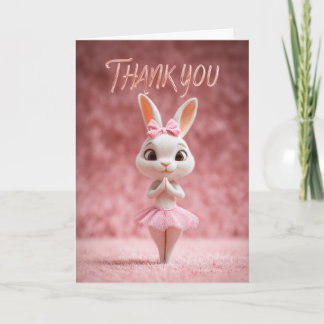 Carte Cute Bunny Girl in Pink Tutu Thank You