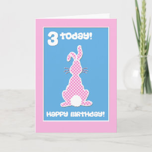 Carte Cute Bunny Rabbit on Pink Check 3rd Birthday