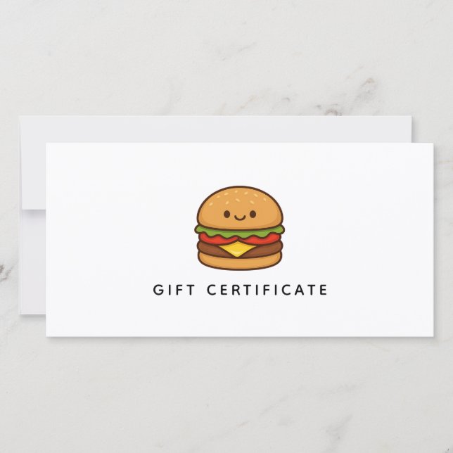 Carte Cute Burger Restaurant Business Gift Certificate (Devant)