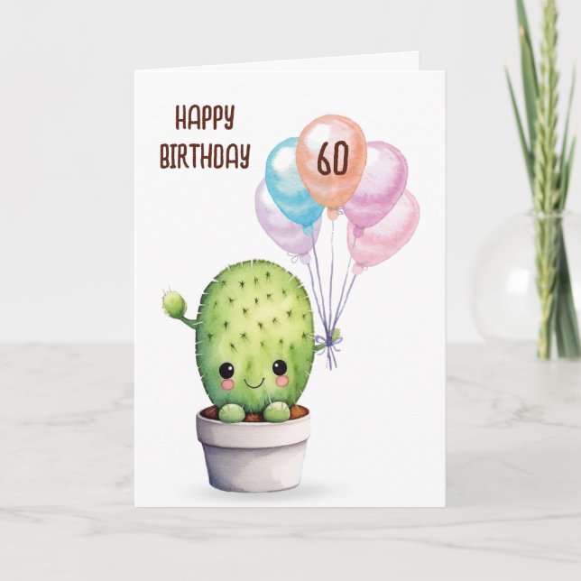 Carte Cute Cactus Pour 60ème Anniversaire (Devant)