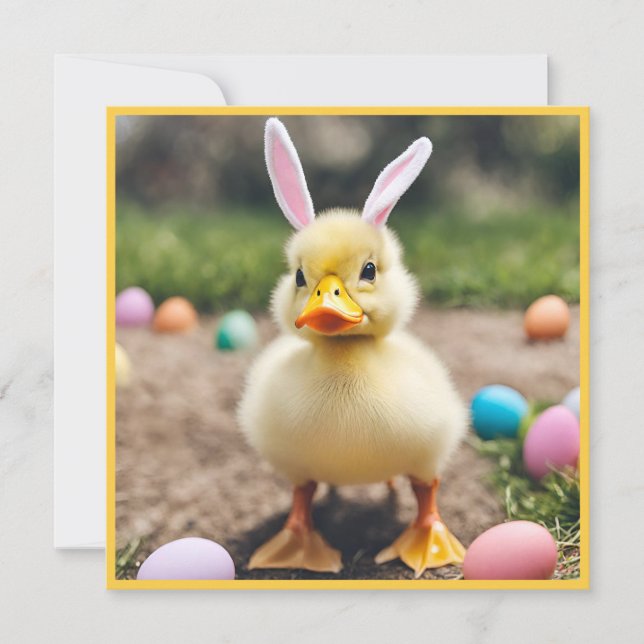 Carte Cute Canard Portant Des Oreilles De Lapin AI Photo (Devant)
