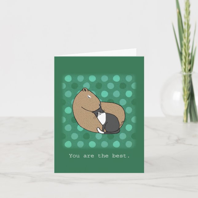 Carte Cute Capybara et tuxedo cat vous êtes le meilleur (Devant)
