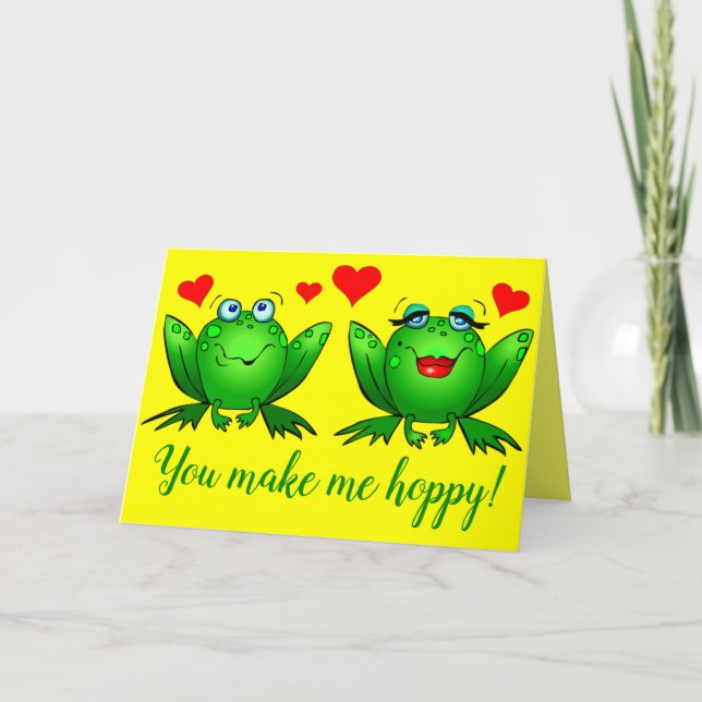 Carte Cute Cartoon Grenouilles Coeurs joyeux coloré (Devant)