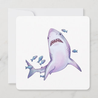 Carte Cute Cartoon Shark Swimming with Fish Watercolor