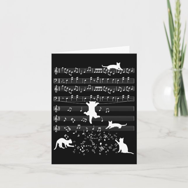 Carte Cute Cat Kitty Jouer Musique Note Clef Piano Musiq (Devant)