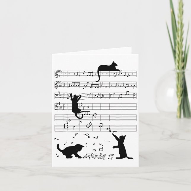 Carte Cute Cat Kitty Playing Music Note Clef (Devant)