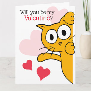 Carte Cute Cat Will You Be My Valentine Grey