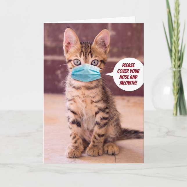 Carte Cute Chat Avec Masque - S'Il Vous Plaît Couvrir Vo (Devant)