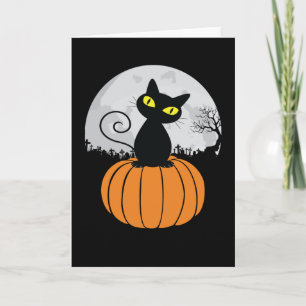 Carte Cute Chat noir Citrouille Pleine lune Drôle Hallow