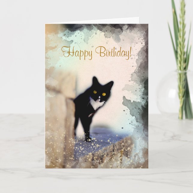 Carte Cute Chat noir et blanc Personnalisé Animaux de co (Devant)