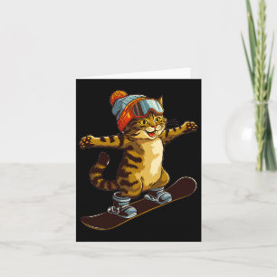 Carte Cute Chat Profitant Du Snowboard Amusant