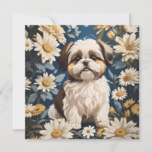Carte Cute Chih Tzu Chien Blanc Fleurs De Faisée