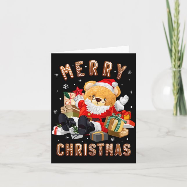 Carte Cute Christmas Teddy Bear Santa Claus  (Devant)