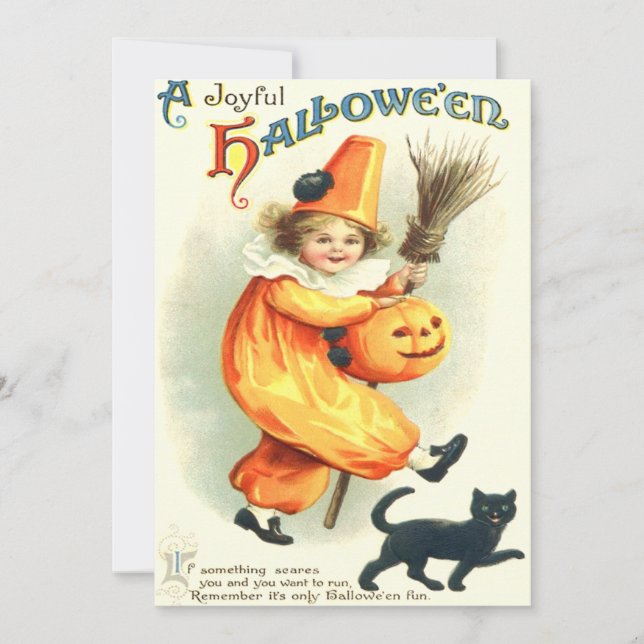Carte Cute Clown Chat noir Jack-o'-lantern (Devant)