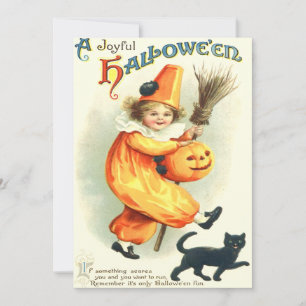 Carte Cute Clown Chat noir Jack-o'-lantern