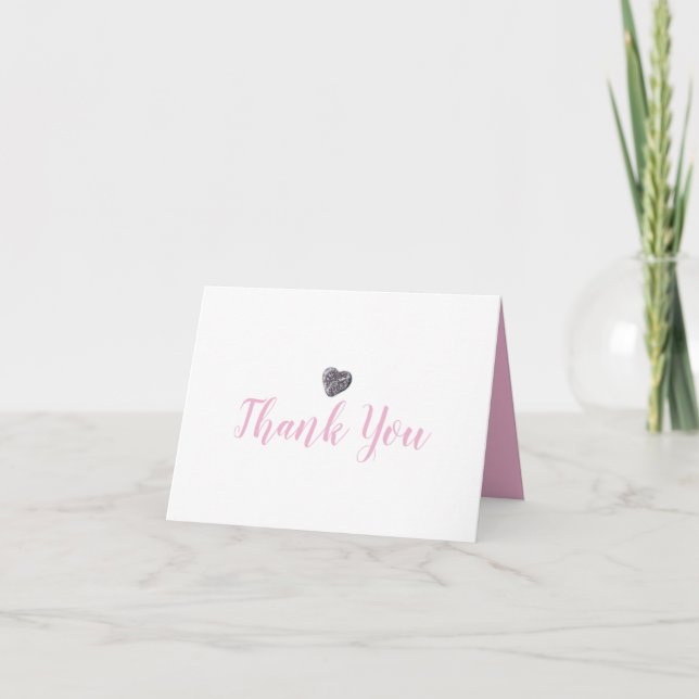 Carte Cute Coeur de caillou rose Merci de script (Devant)