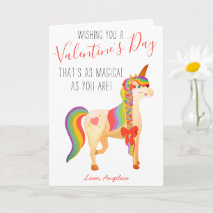 Carte Cute Colorful Rainbow Unicorn Valentine's Day Kids