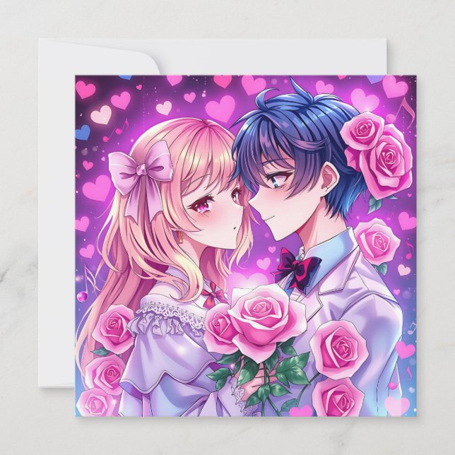 Carte Cute Couple Anime Personnalisé Saint Valentin (Devant)