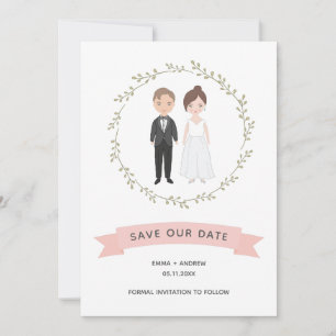 Carte Cute Couple Portrait Moderne Wreath Enregistrer la