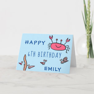 Carte Cute Crabe Rose Animaux de mer Fille Joyeux Annive