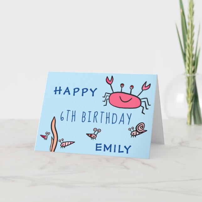 Carte Cute Crabe Rose Animaux de mer Fille Joyeux Annive (Devant)