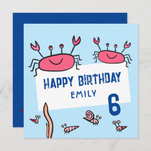 Carte Cute Crabe Rose Animaux de mer Fille Joyeux Annive