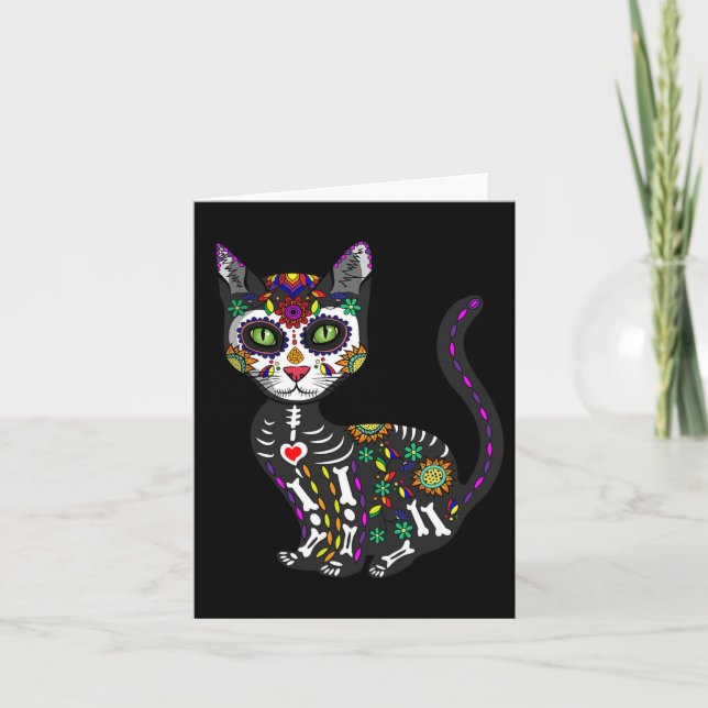 Carte Cute Crâne Sucre Mexicaine Chat Halloween Jour De (Devant)