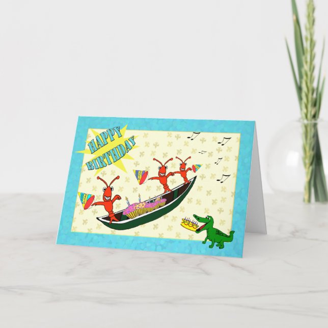 Carte Cute Crawfish and Alligator Joyeux anniversaire (Devant)