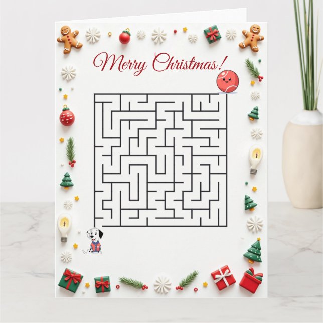 Carte Cute Dalmatian Dog Christmas Maze Puzzle Holiday (Devant)