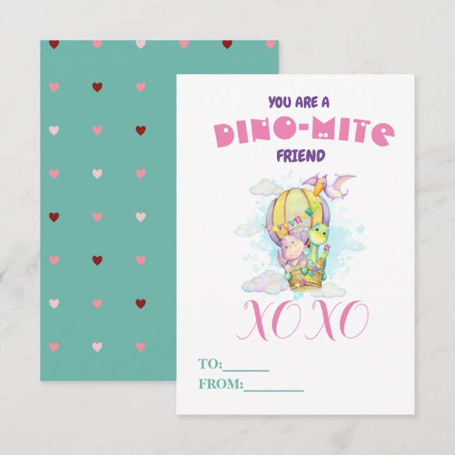 Carte Cute Dino-mite Dinosaur ami Valentine's Class (Devant / Derrière)