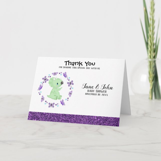Carte *~* Cute Dinosuar Baby shower papillon Merci (Devant)