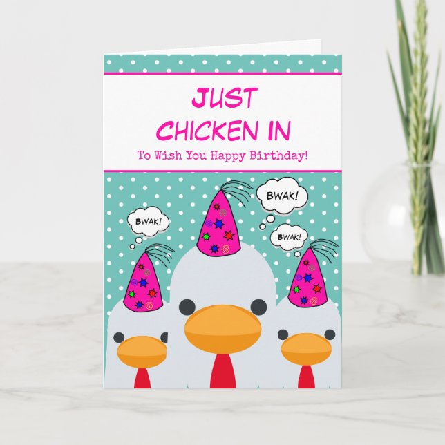 Carte Cute Drôle Turquoise Juste Poulet Dans Joyeux Anni (Devant)