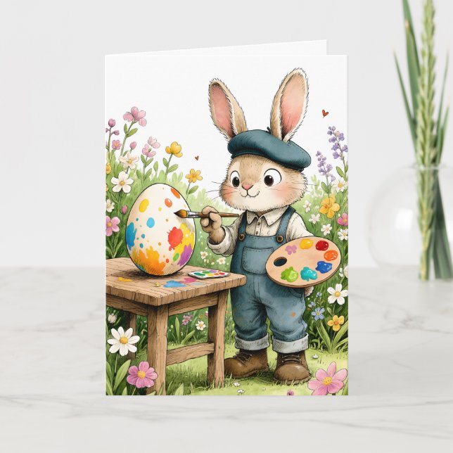 Carte Cute Easter Bunny Painting Egg Whimsical Easter (Devant)