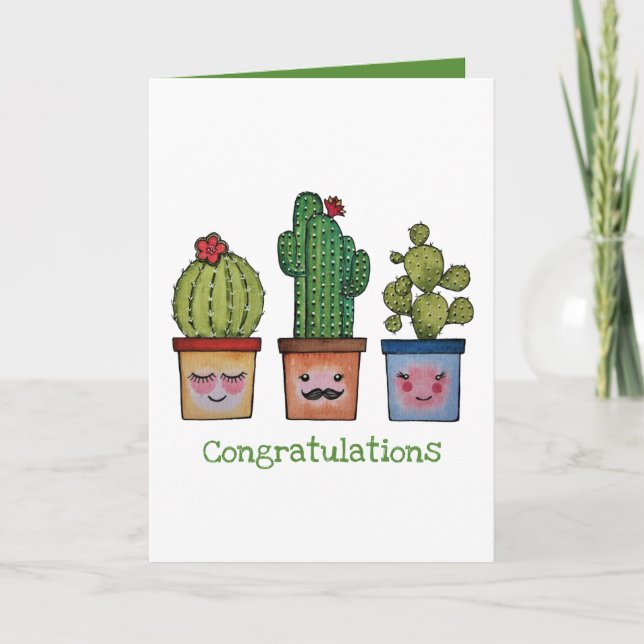 Carte Cute Famille Cactus En Aquarelle (Devant)