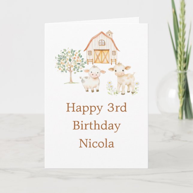 Carte Cute Farm Barn Cows Birthday Party (Devant)