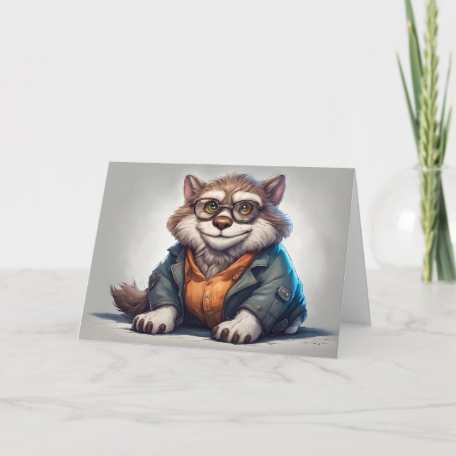Carte Cute Fat Kitty Chat portant une chemise et une ves (Devant)