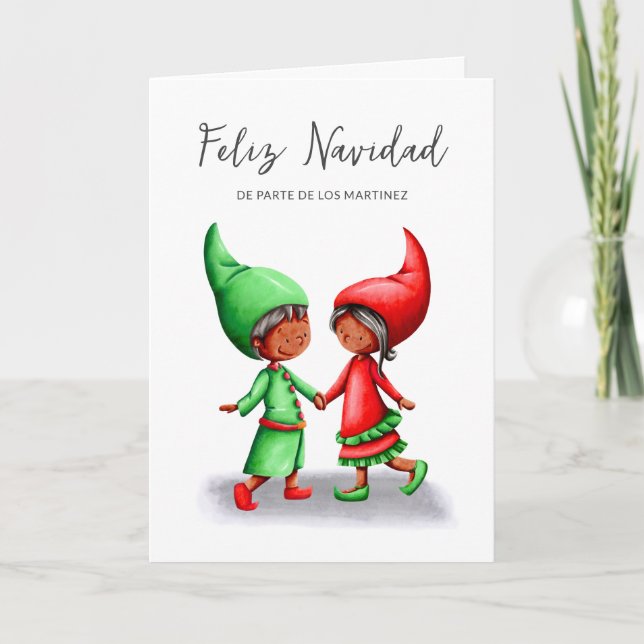 Carte Cute Feliz Navidad Black Elves Noël (Devant)