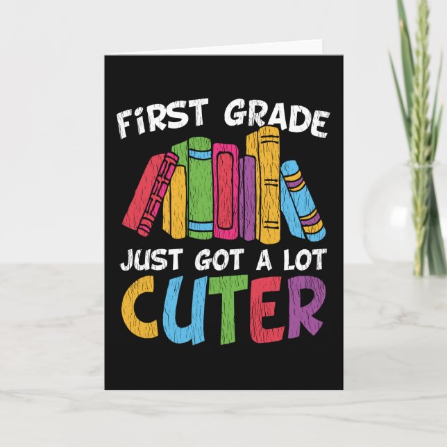Carte Cute First Grade School Teacher Kids Squad Livres (Devant)