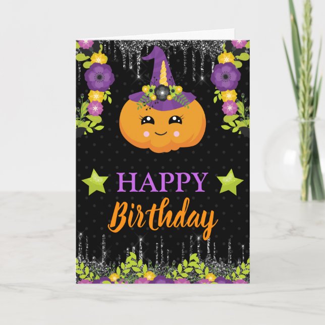 Carte Cute Floral Citrouille Floral Halloween Anniversai (Devant)