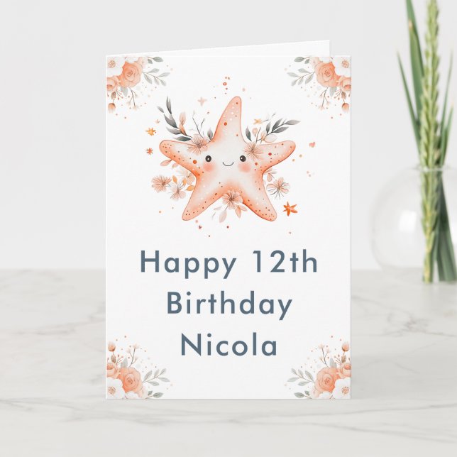 Carte Cute Florale Starfish fête d'anniversaire (Devant)